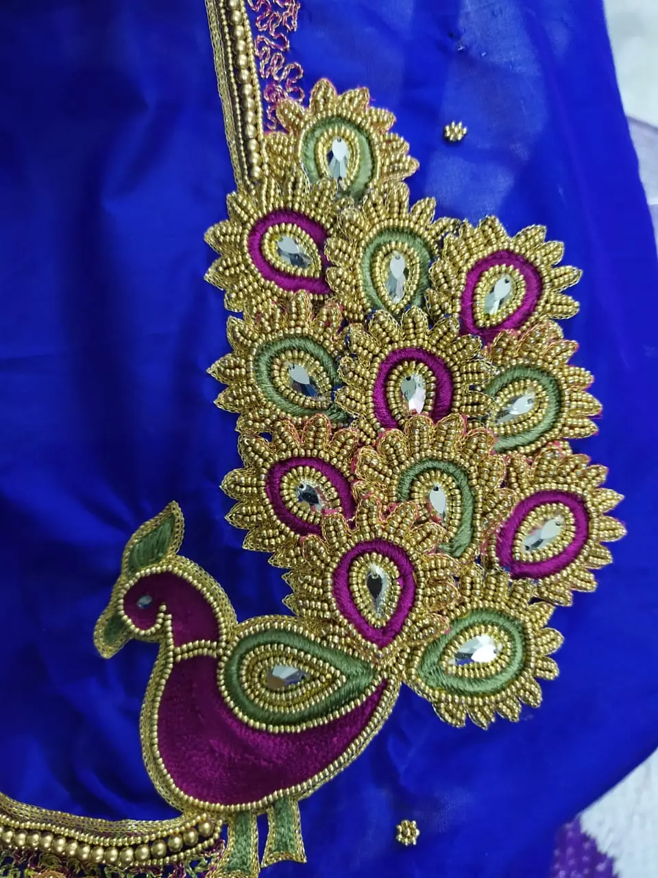 Peacock Aari embroidery neck design